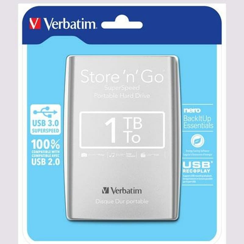 Verbatim Disque dur portable USB Store 'n' Go 3.0, 1 To, Argenté - Image 1