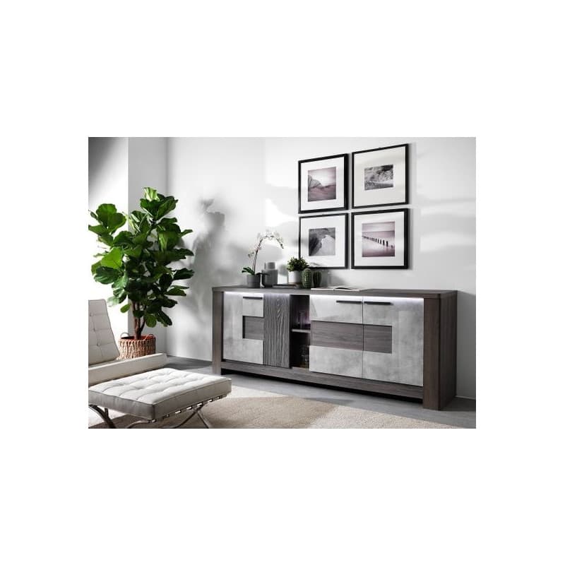 BUFFET 4 PORTES IMITATION CHENE GRIS / BETON - Image 1
