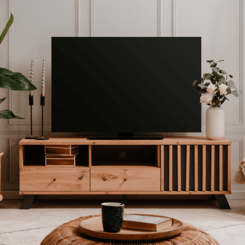 Meuble TV 1 portes + 2 tiroirs + 2 niches - Coloris oak - Image 1