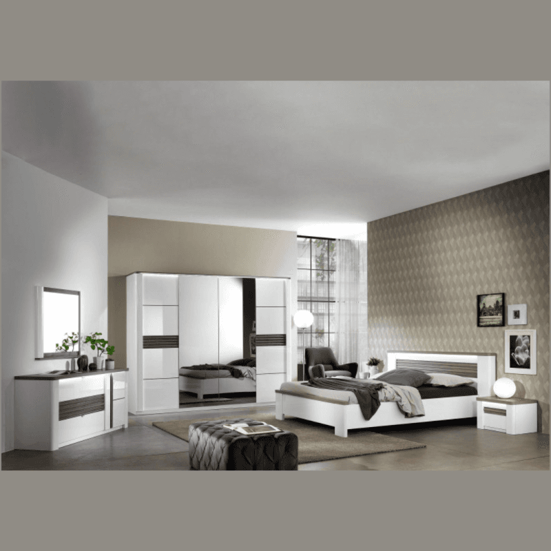 Le lit 140 x 190 cm coloris Blanc / chêne / gris. - Image 1