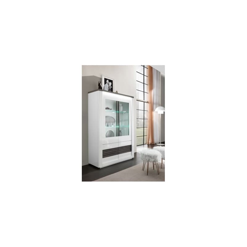 Vitrine 4 portes - Coloris chêne gris et blanc laqué - Image 1