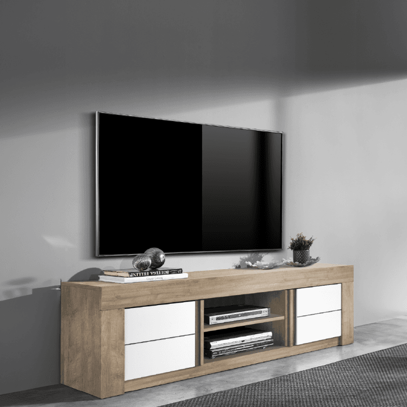 meuble tv 2 portes chêne / blanc - Image 1