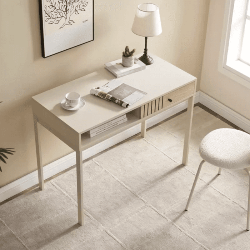 Meuble Console avec Tiroir et Niche – Crème & Chêne - Image 1