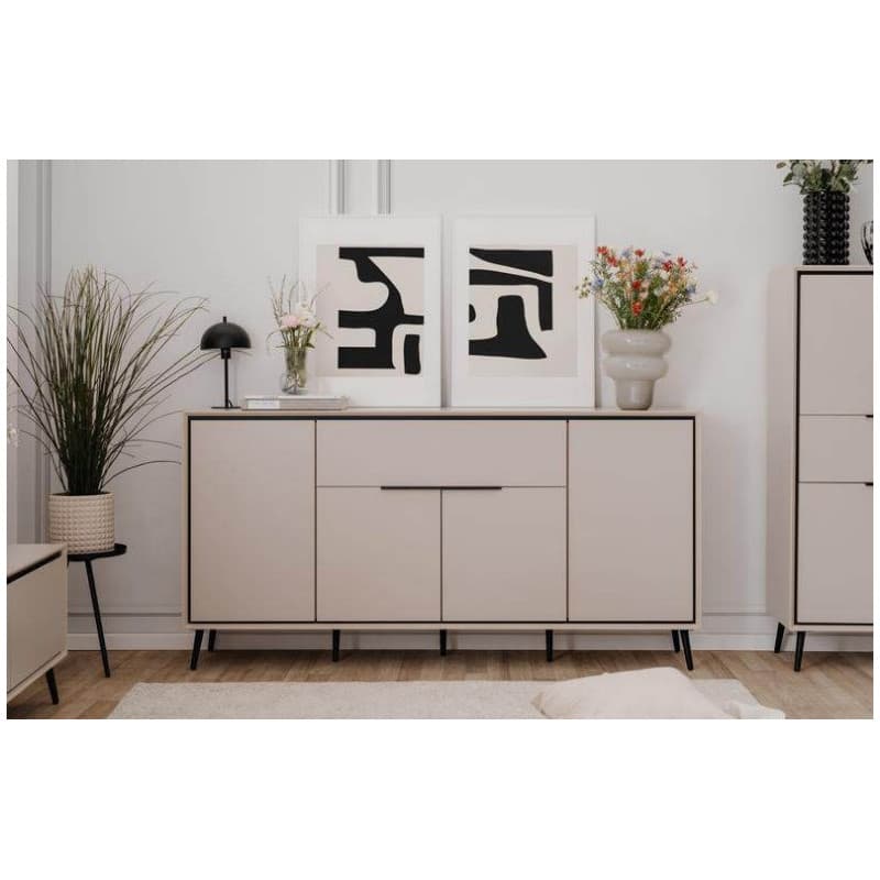 Buffet 4 Portes + 1 Tiroir - blanc / chêne artisan ou Capuccino / noir - - Image 1