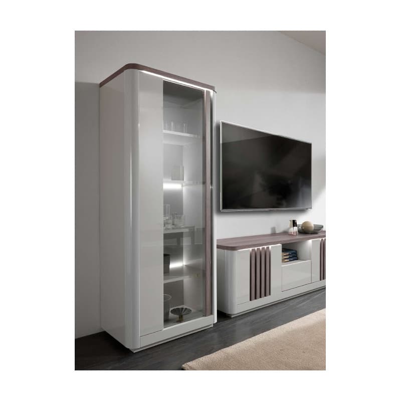 Vitrine 1 porte - coloris chêne gris/gris laqué - Image 1