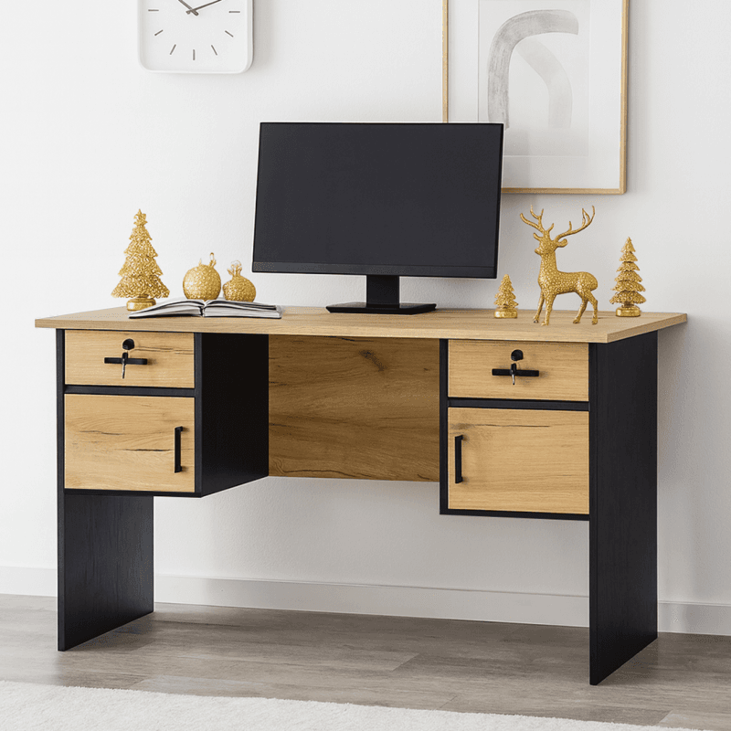 Bureau avec 2 tiroirs et 2 portes avec clés. - Image 1