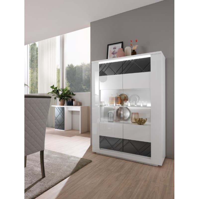 Vitrine 2 portes – Blanc & Gris laqué haute brillance. - Image 1