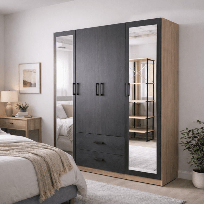 Armoire 4 portes avec miroirs et tiroirs - Image 1