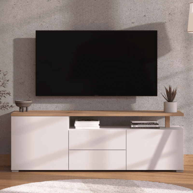 Meuble TV - Coloris blanc et chêne - Image 1