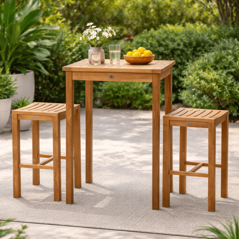 La table bar + 2 tabourets bar teck. - Image 1