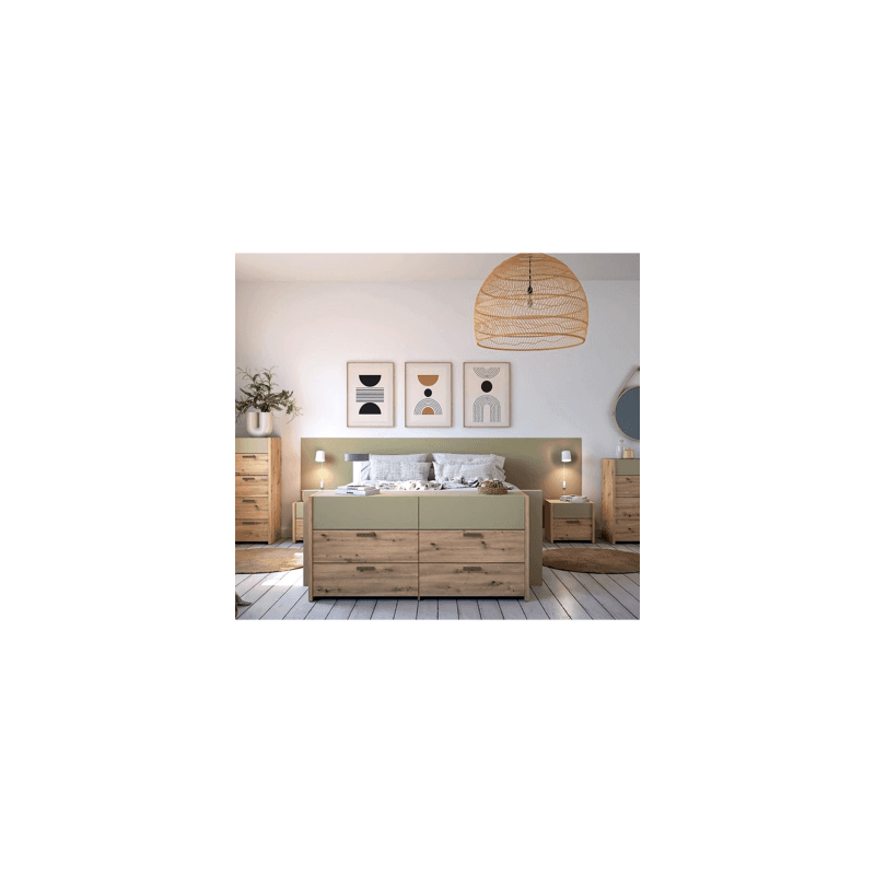 Le chevet 2 tiroirs artisan / sauge - Image 1