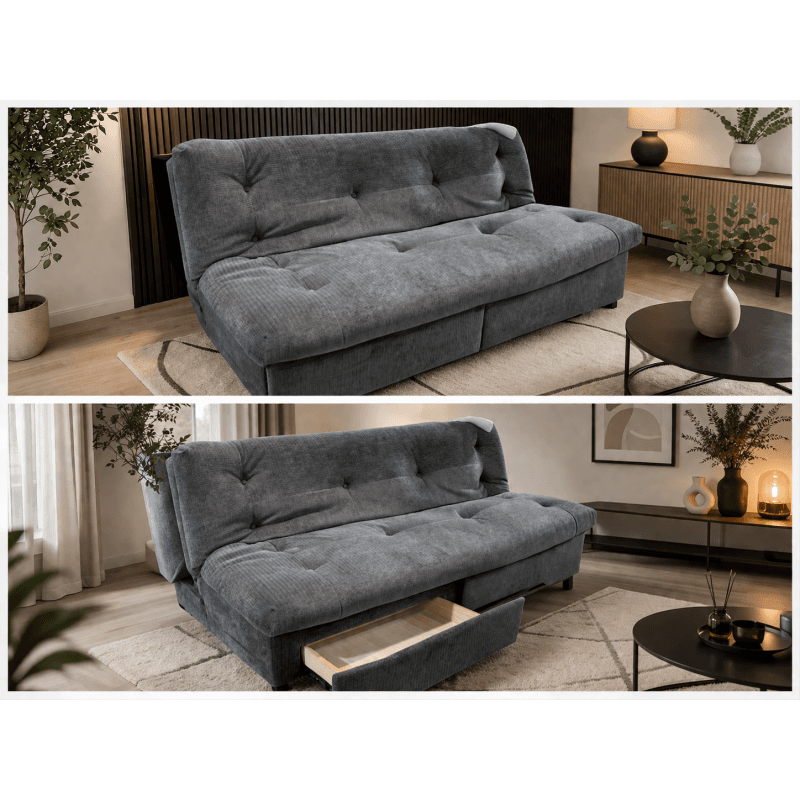 Canapé convertible en velours avec coffre de rangement. - Image 1