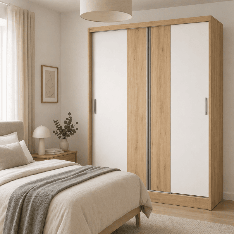 Armoire 2 portes coulissantes - coloris chêne - Image 1