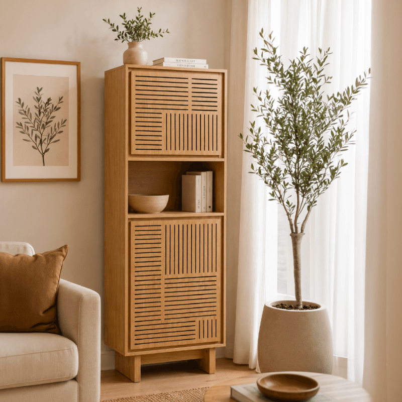 Armoire de rangement 2 portes + 1 niche - Coloris chêne - Image 1