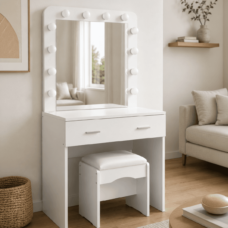 La coiffeuse avec ampoules + tabouret. - Image 1