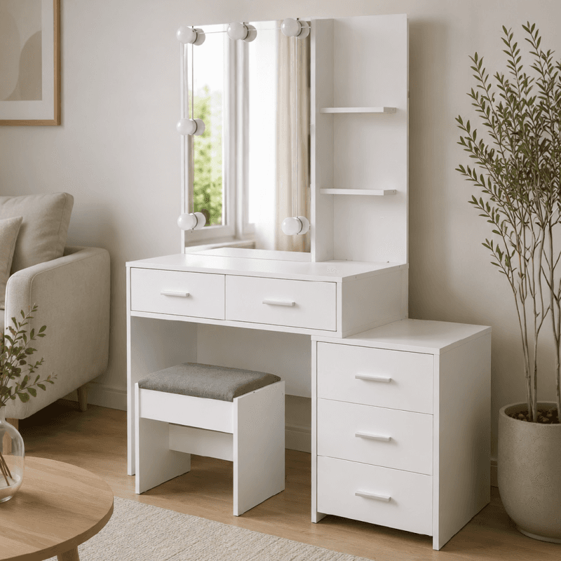 La coiffeuse avec ampoules + tabouret. - Image 1