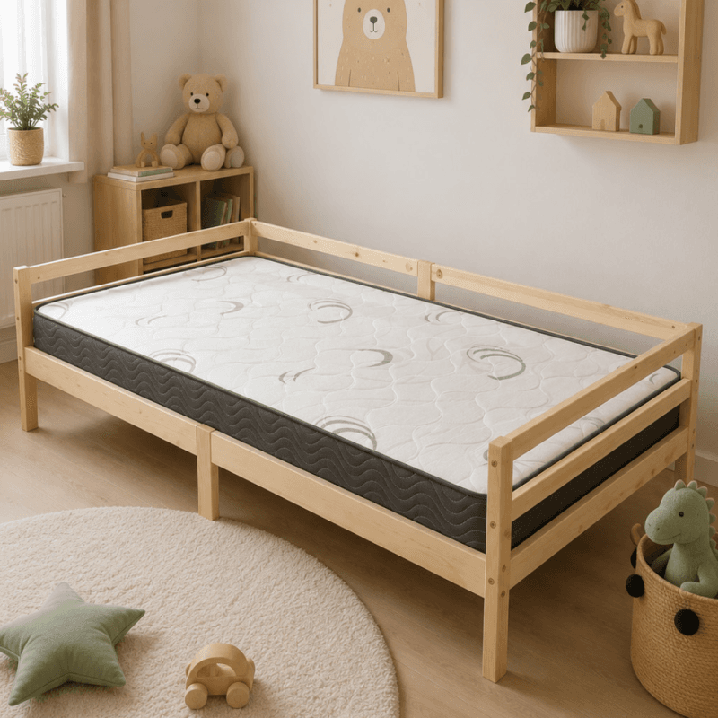 Lit 90 x 190 cm + sommier - Coloris chêne - Image 1