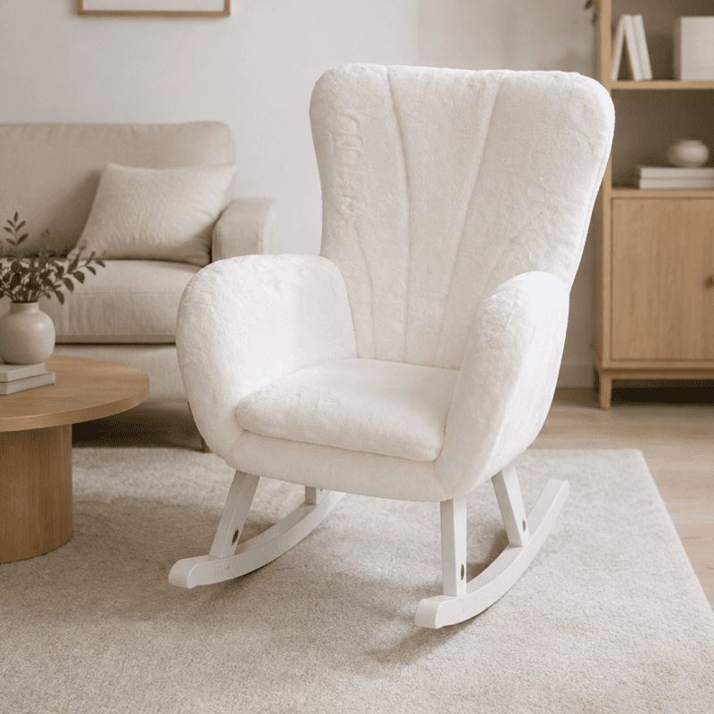 Fauteuil à bascule enfant en velours blanc. - Image 1