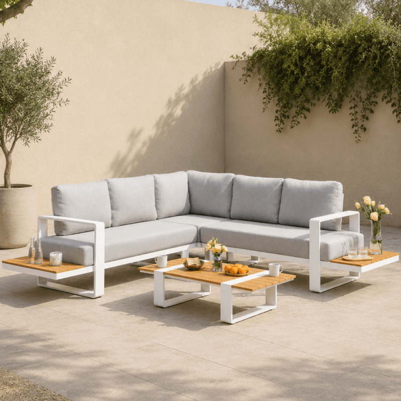 Salon de Jardin d’Angle + Table Basse – Beige. - Image 1