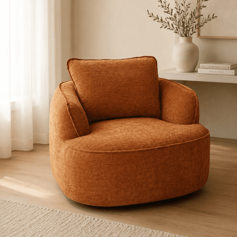 Fauteuil pivotant compressé en tissu.