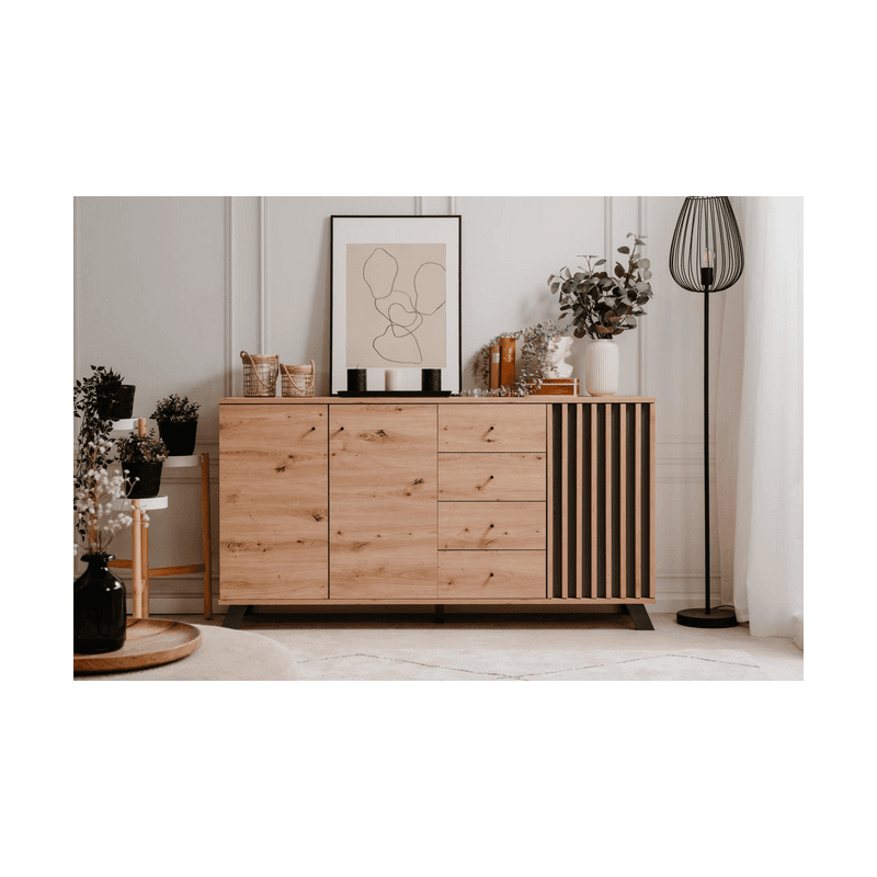 Bahut bas 3 portes + 4 tiroirs - Coloris oak - Image 1