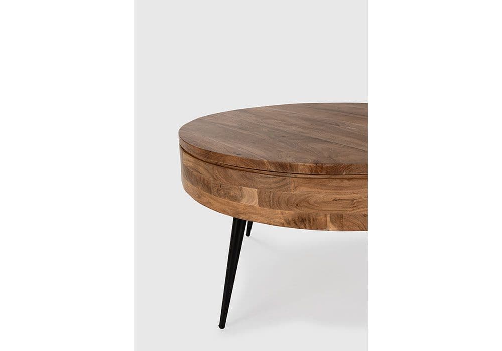 Table de Salon Ronde en Bois d'Acacia avec Plateau Ouvrant Kali - Image 3