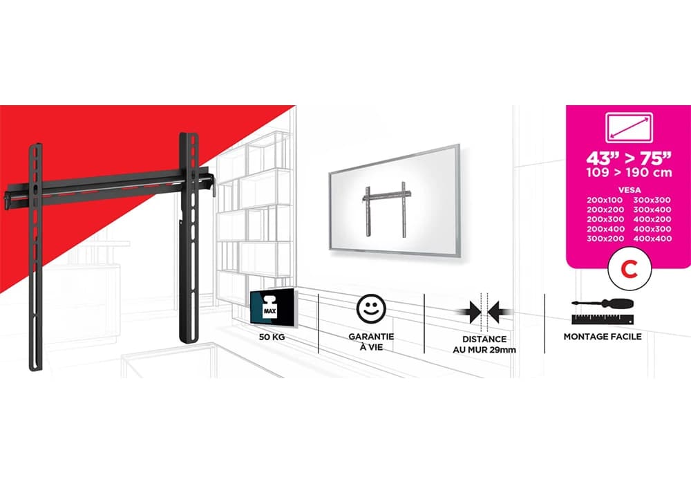 Support Mural Fixe pour TV Sonorus (WMTV400F) - Image 1