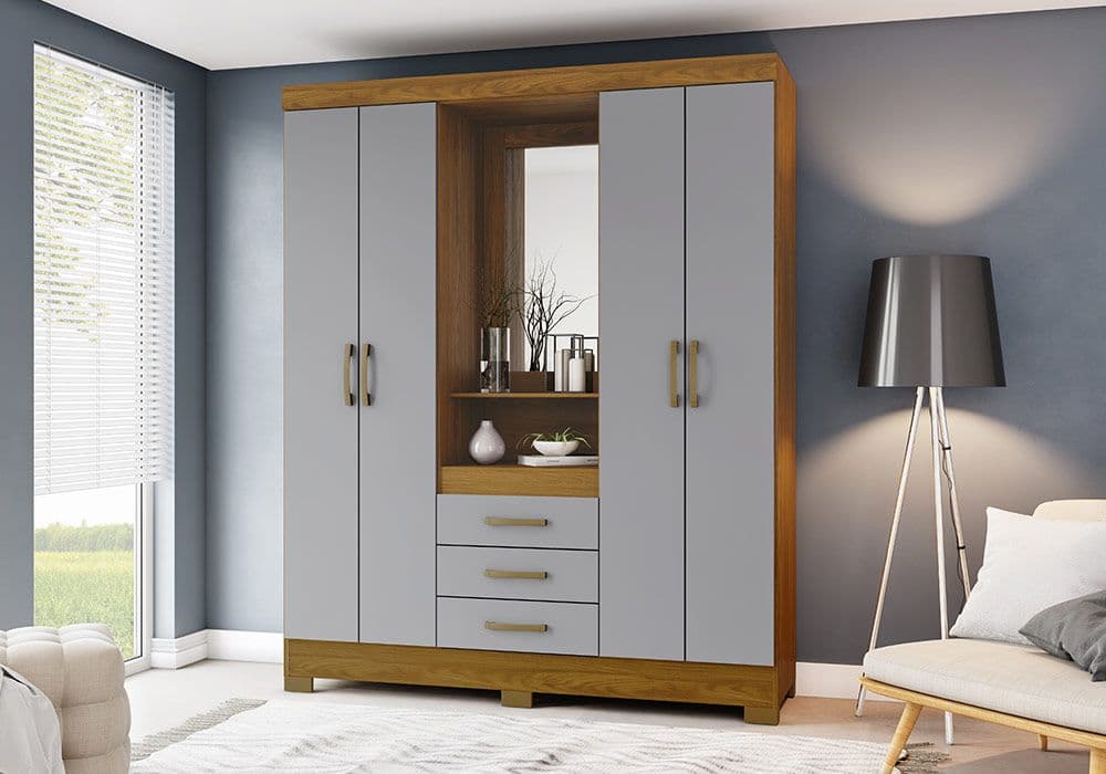 Armoire 4 Portes 3 Tiroirs avec Miroir - Image 1