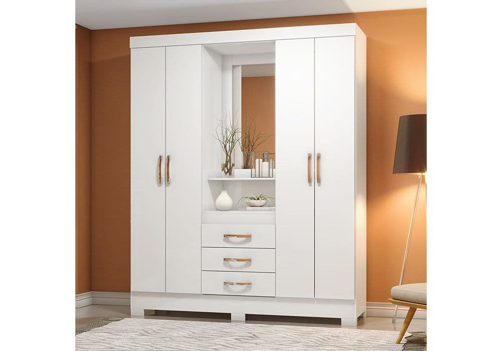 Armoire 4 Portes 3 Tiroirs avec Miroir - Image 1