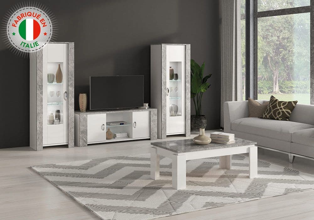 Table de Salon (Collection Vivaldi Blanche / Marbre Gris) - Image 1