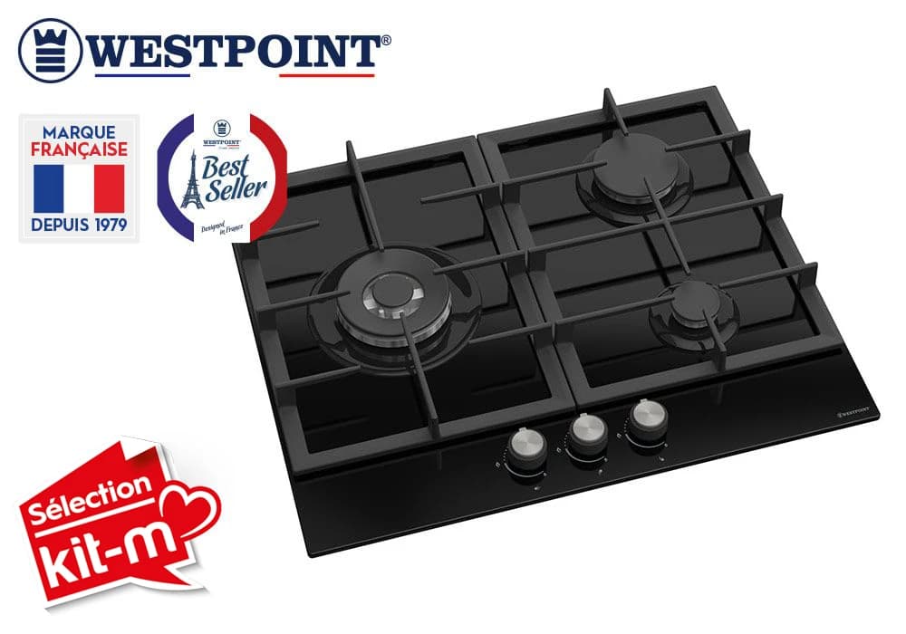 Plaque de Cuisson Vitrée 3 Feux Gaz Westpoint (WGUR63023BGWC) - Image 1