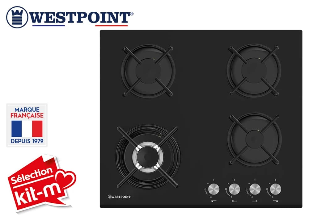 Plaque de Cuisson Vitrée 4 Feux Gaz 60cm Westpoint (WGUC-64024.BGI) - Image 1