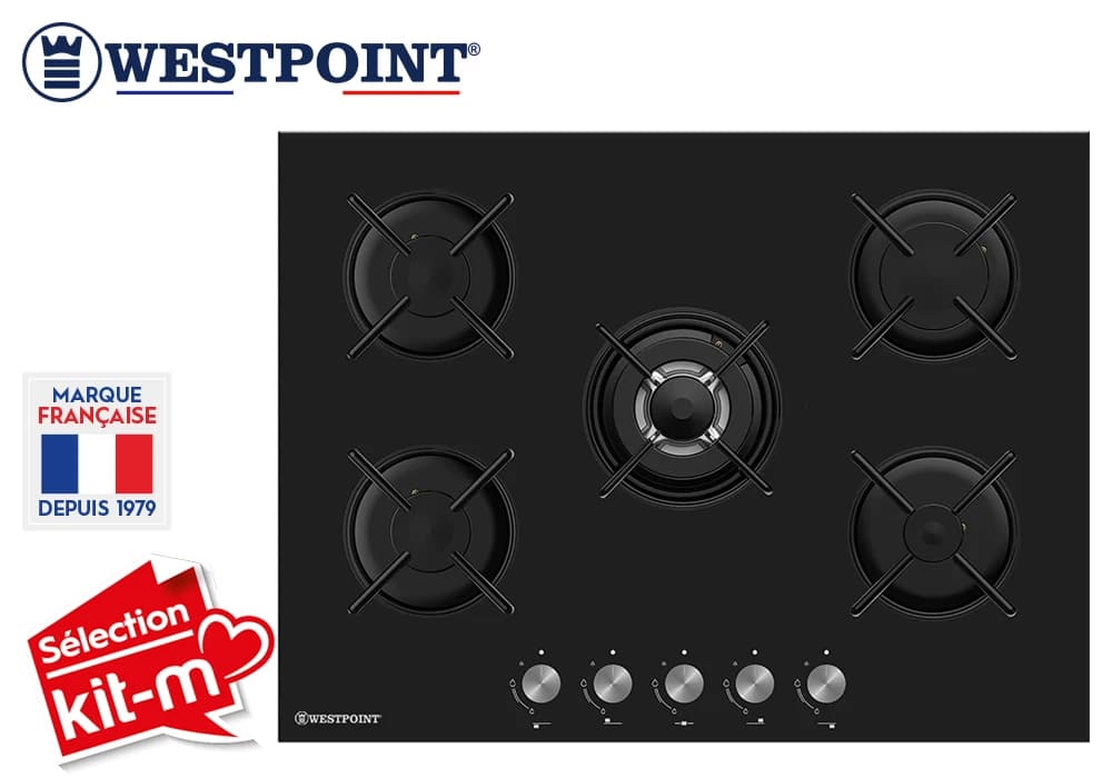 Plaque de Cuisson Vitrée 5 Feux Gaz 70cm Westpoint (WGUC-75024.BGF) - Image 1