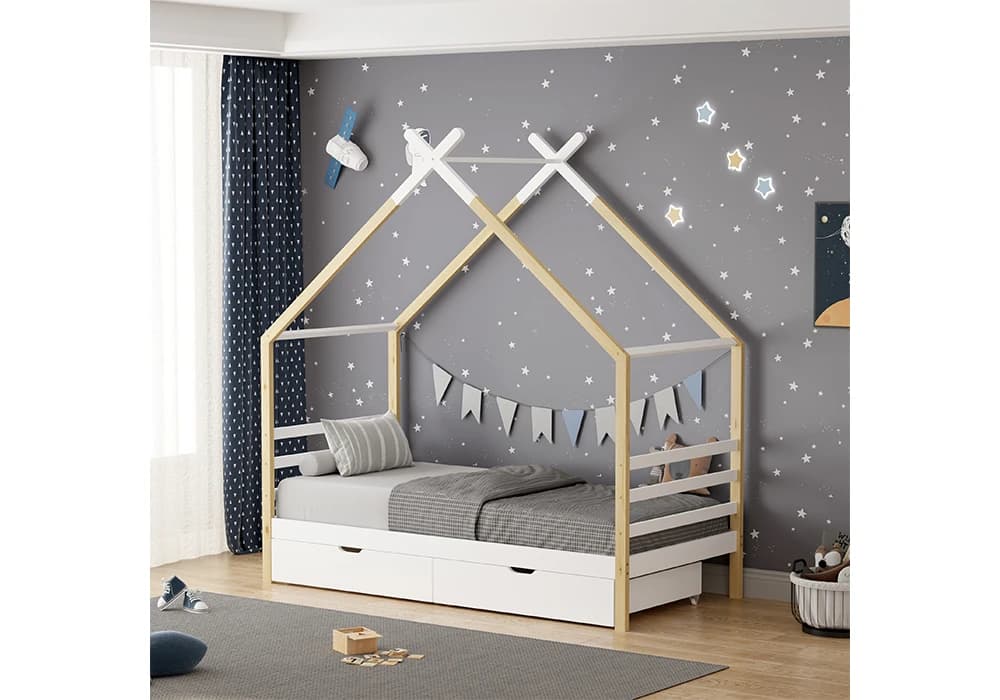 Lit Cabane avec 2 Tiroirs 90x190cm - Image 1