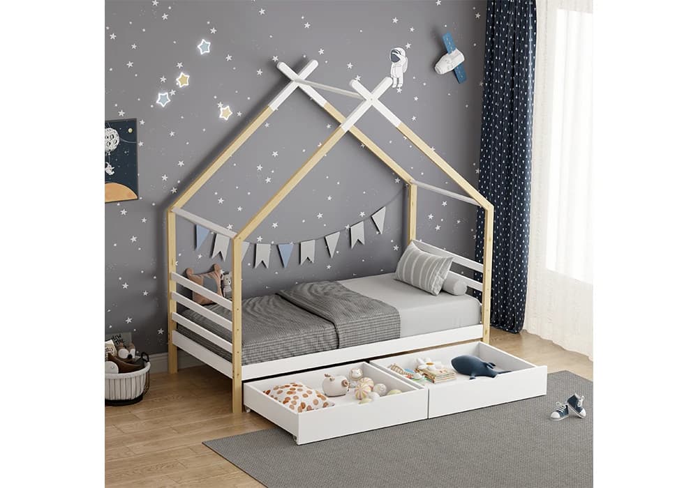 Lit Cabane avec 2 Tiroirs 90x190cm - Image 2