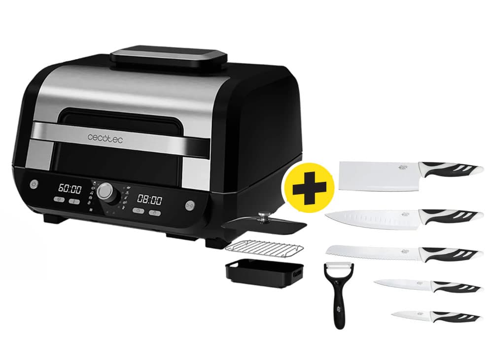 Pack Friteuse et Grill Multifonction sans Huile Cecofry FireDome 8000 Pro Cecotec (4950) +  Set de 6 Couteaux de Cuisine Swiss Chef Cecotec Offerts (1023) - Image 1