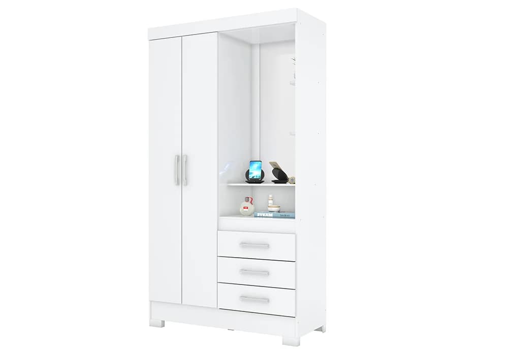 Armoire 2 Portes 3 Tiroirs avec Miroir - Image 2