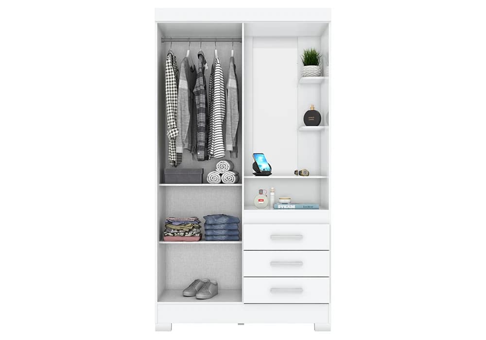Armoire 2 Portes 3 Tiroirs avec Miroir - Image 3
