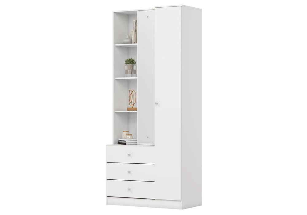 Armoire Étagères 2 Portes 3 Tiroirs avec Miroir - Image 2