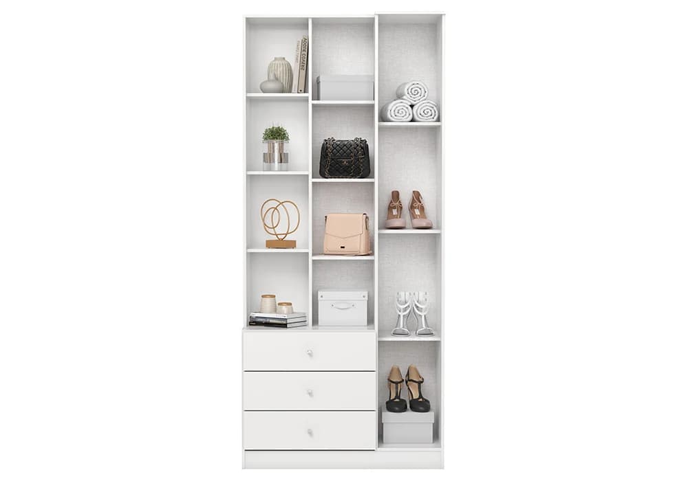 Armoire Étagères 2 Portes 3 Tiroirs avec Miroir - Image 3