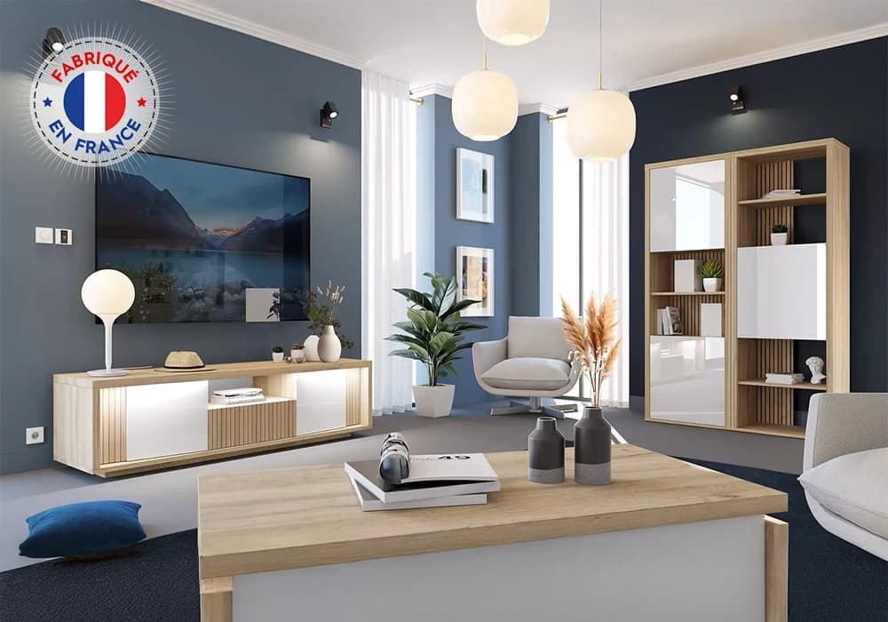 Meuble TV LED 2 Portes 1 Tiroir (Collection Castel) - Image 4