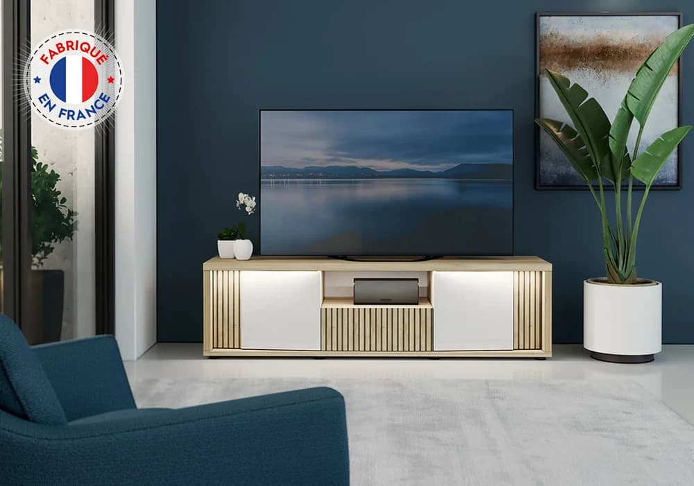 Meuble TV LED 2 Portes 1 Tiroir (Collection Castel) - Image 1