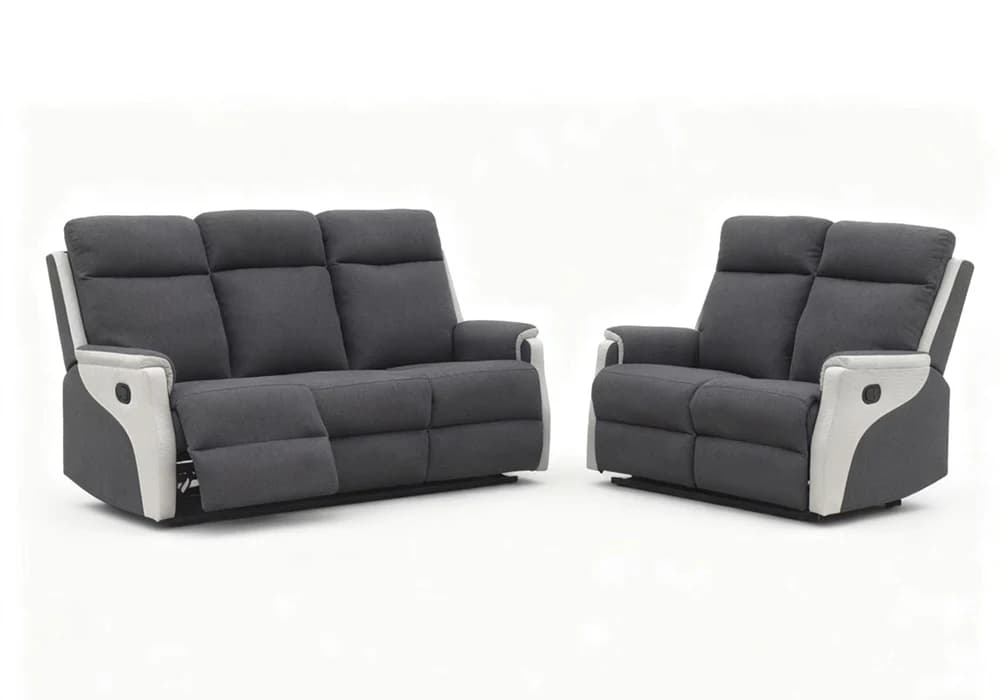 Salon 3 Places +2 Places avec 4 Relax Manuels Gris Foncé/Gris Clair - Image 2