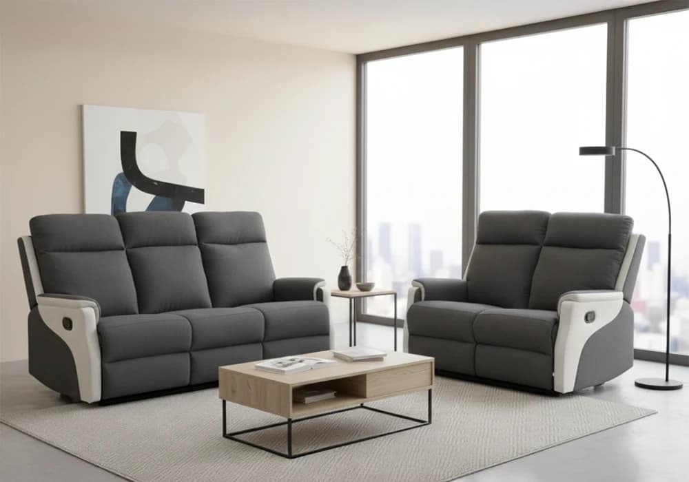 Salon 3 Places +2 Places avec 4 Relax Manuels Gris Foncé/Gris Clair - Image 1