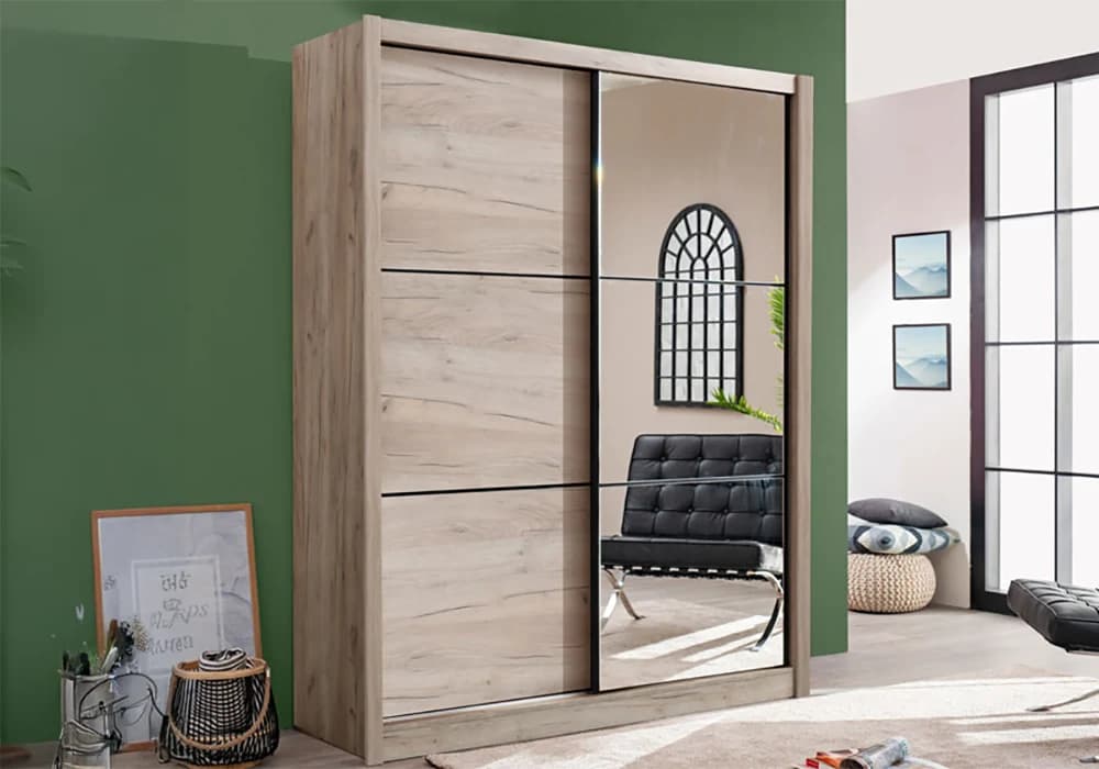 Armoire 2 Portes Coulissantes avec Miroir Navara 165cm - Image 1