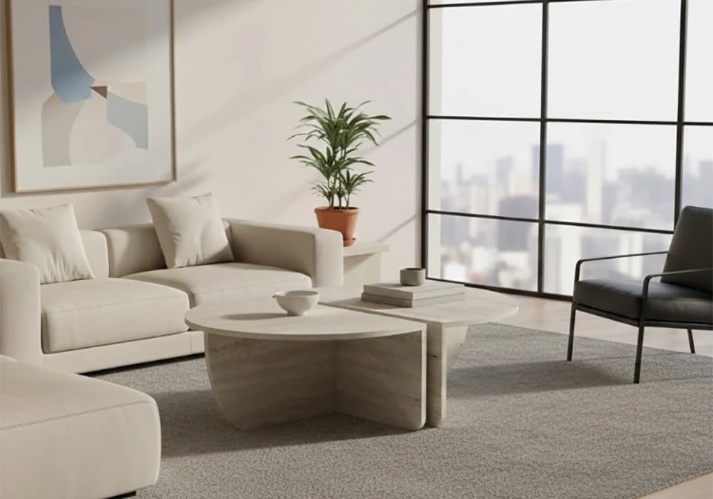 Set 2 Tables de Salon CLARIE TRAVERTINE - Image 1