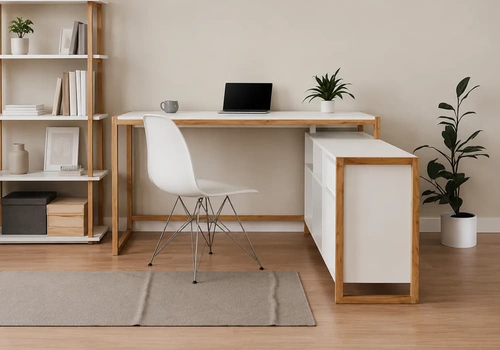 Bureau d'Angle Réversible Blanc/ Chêne Artisan (COLLECTION DENVER) - Image 1