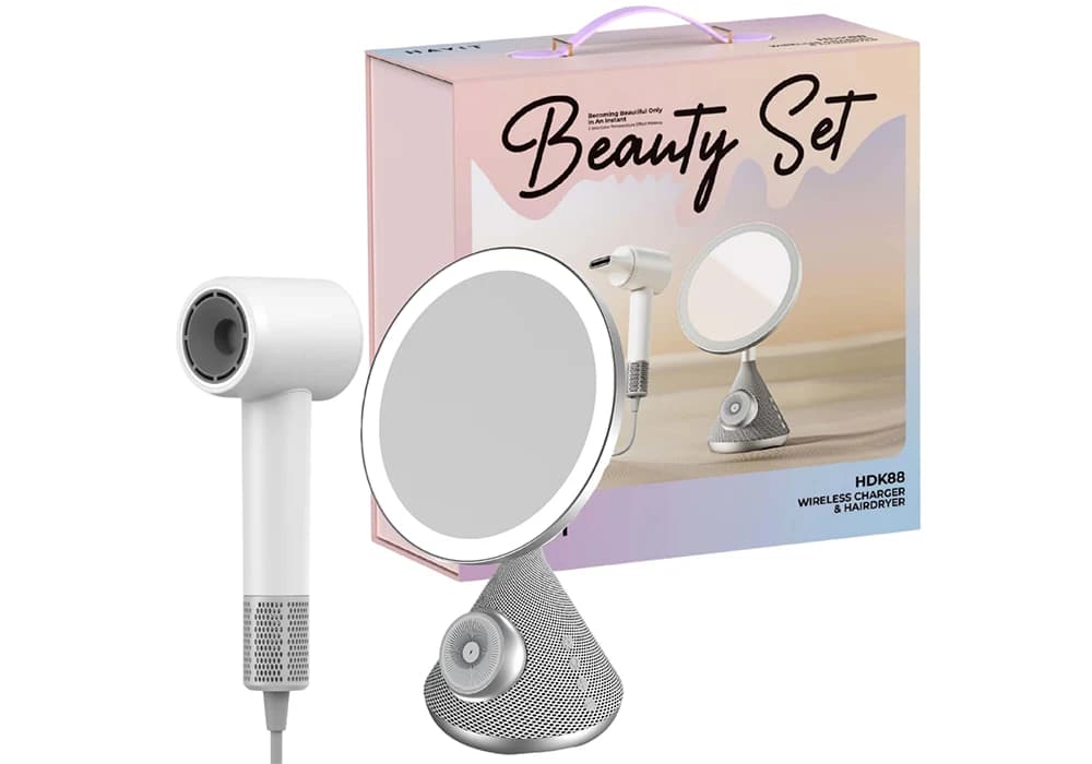 Coffret Miroir Lumineux avec Chargeur Sans Fil + Sèche-Cheveux (HDK88EU) - Image 2