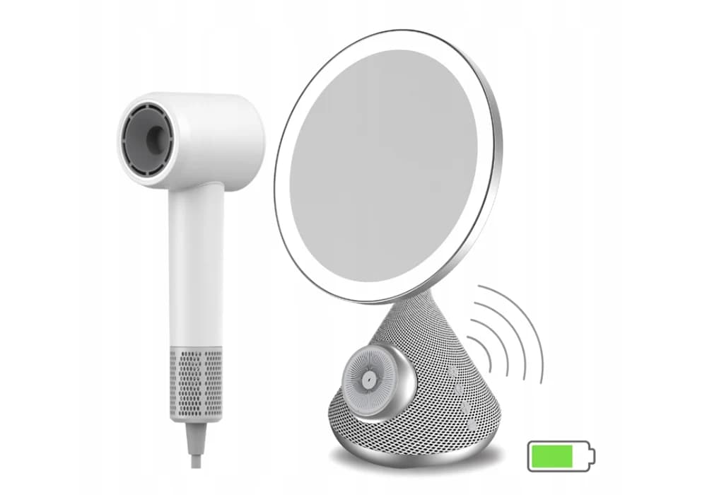 Coffret Miroir Lumineux avec Chargeur Sans Fil + Sèche-Cheveux (HDK88EU) - Image 1