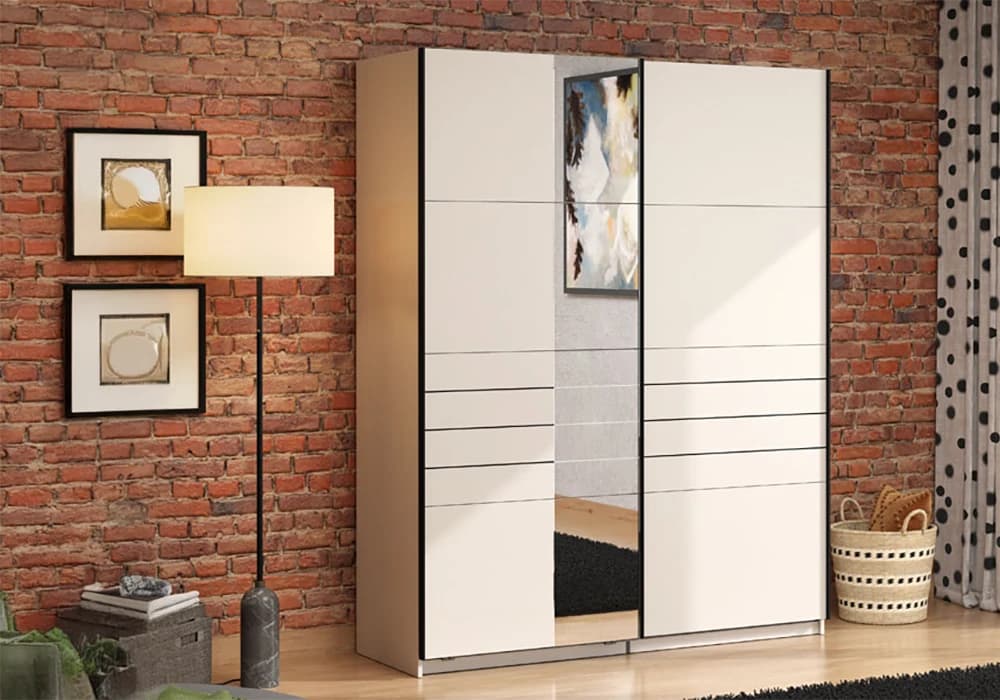 Armoire 2 Portes Coulissantes avec Miroir Veymont 145cm - Image 1